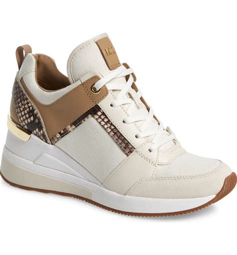 michael kors georgie canvas and leather sneaker|Michael Kors stretch knit trainer.